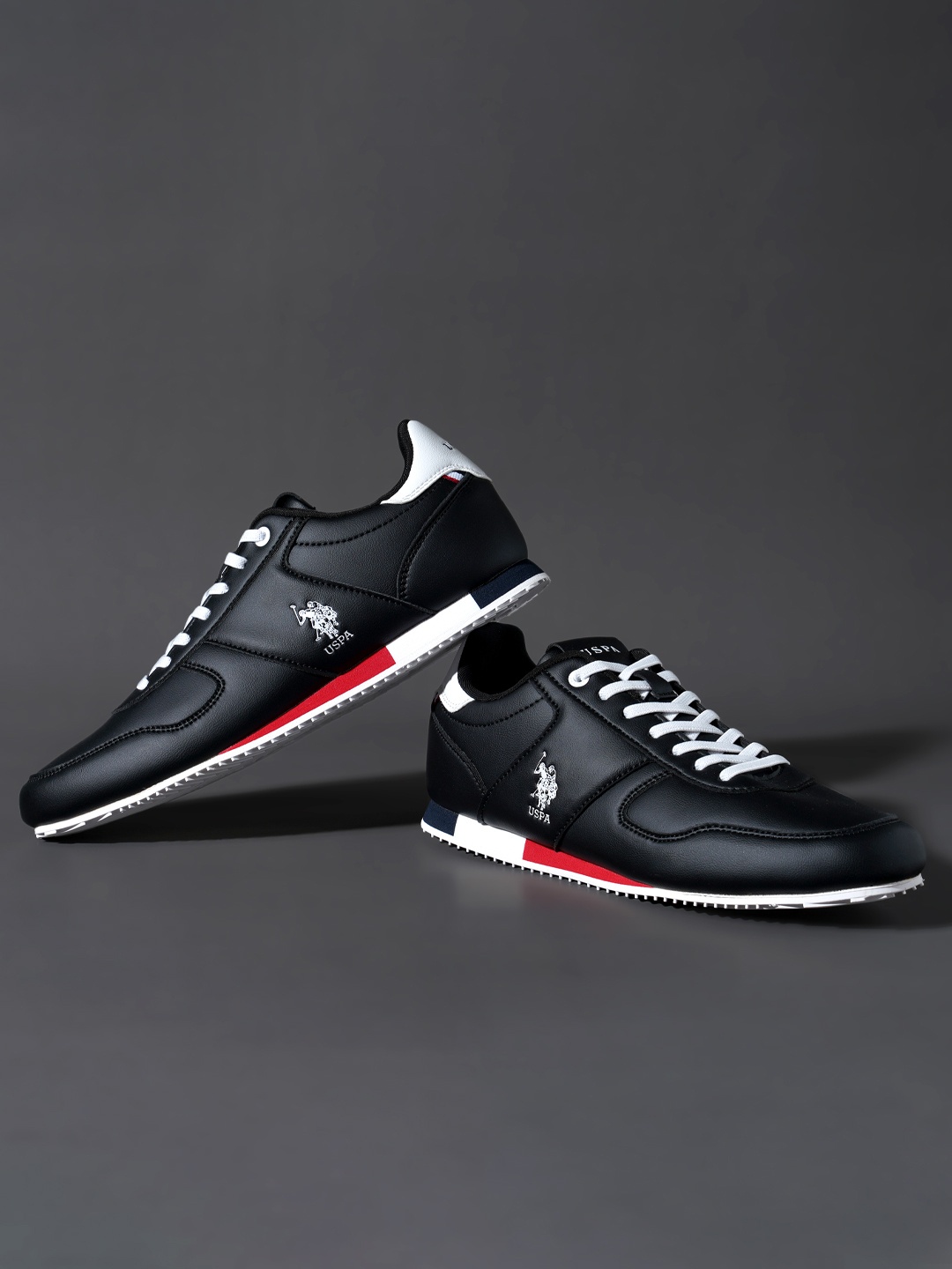 

U S Polo Assn Men Black Colourblocked PU Sneakers