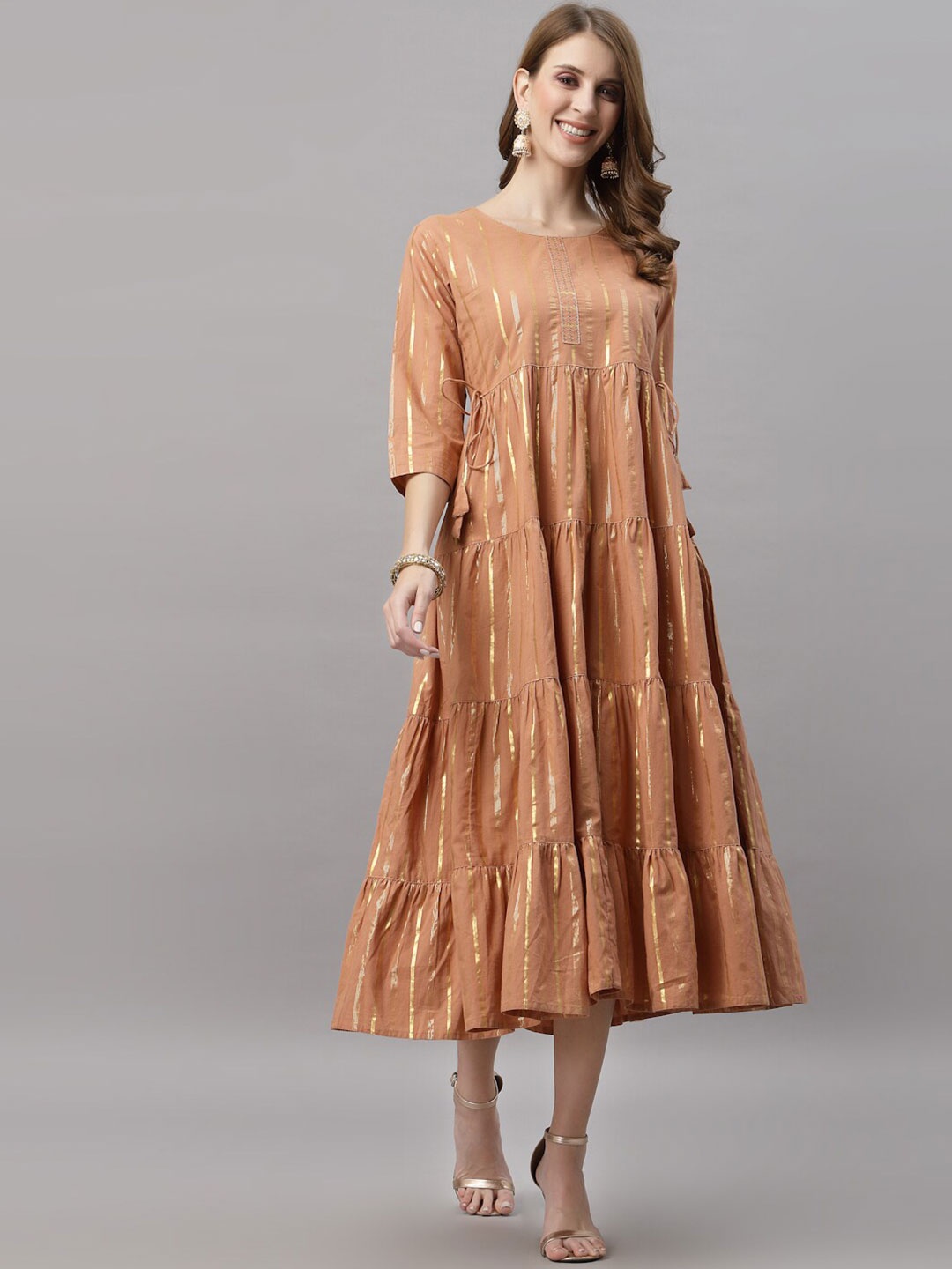 

Ragavi Nude-Coloured Striped Ethnic Maxi Dress