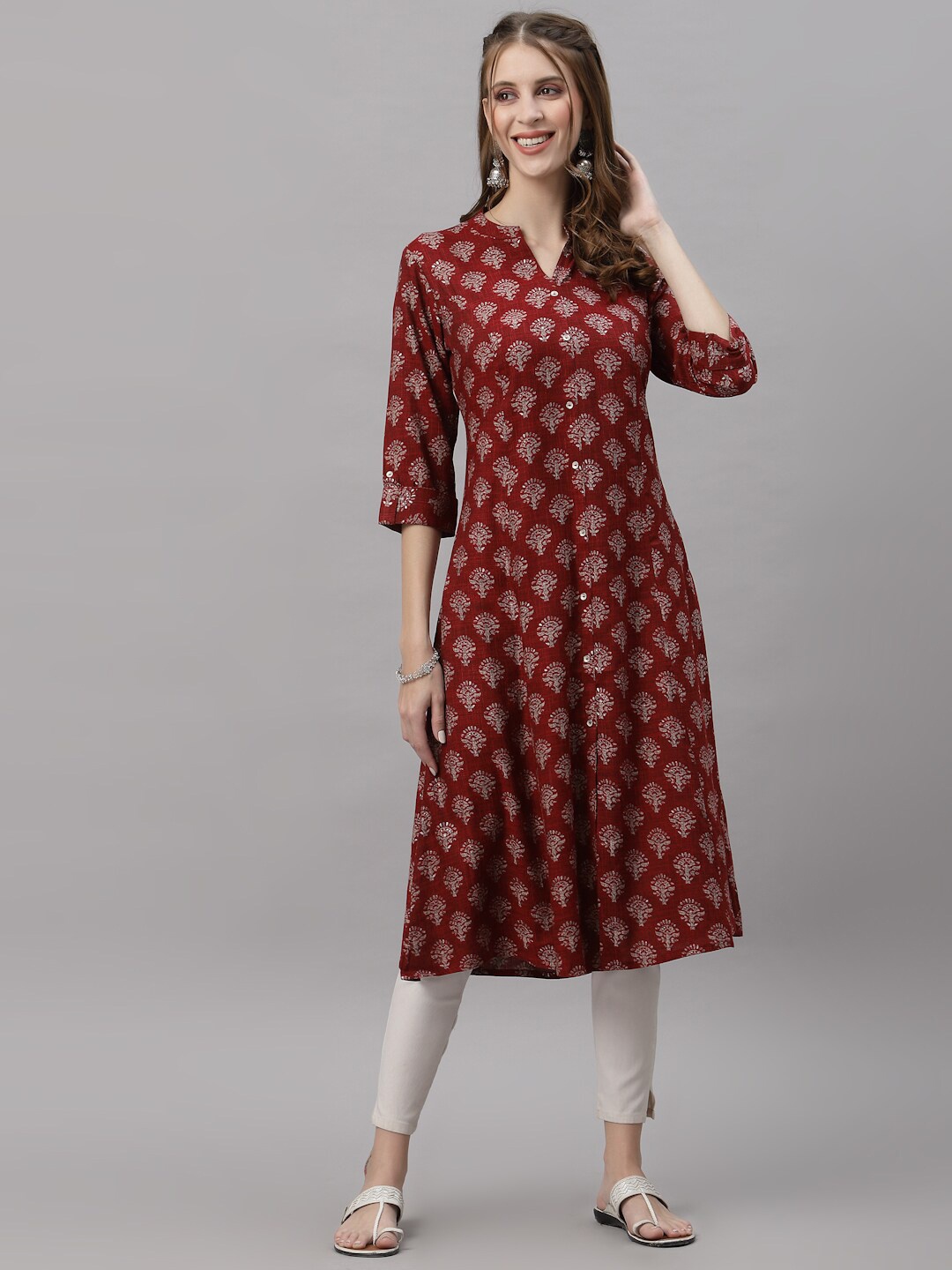 

Ragavi Women Maroon Ethnic Motifs Printed A-Line Kurta