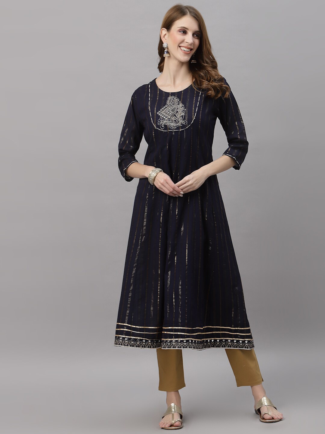 

Ragavi Women Blue Striped Anarkali Kurta