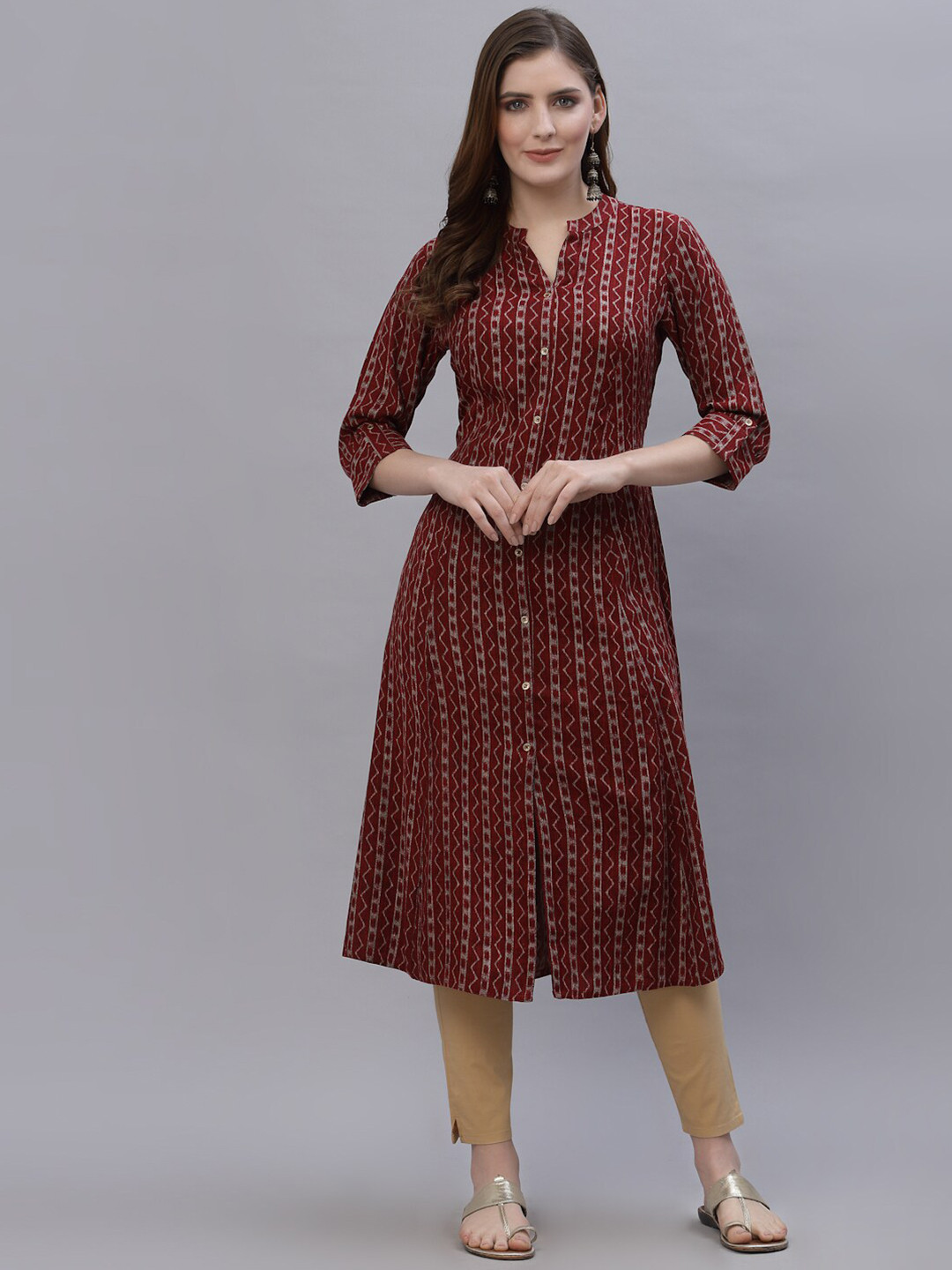 

Ragavi Women Maroon & Grey Ethnic Motifs Printed Kurta
