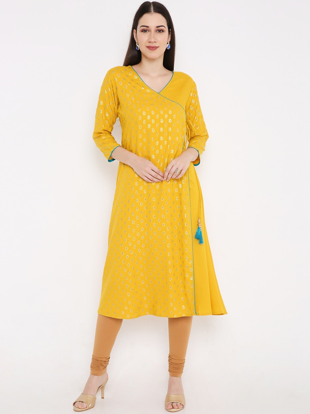 

Peppertree Women Yellow & Golden Ethnic Motifs Printed Kurta