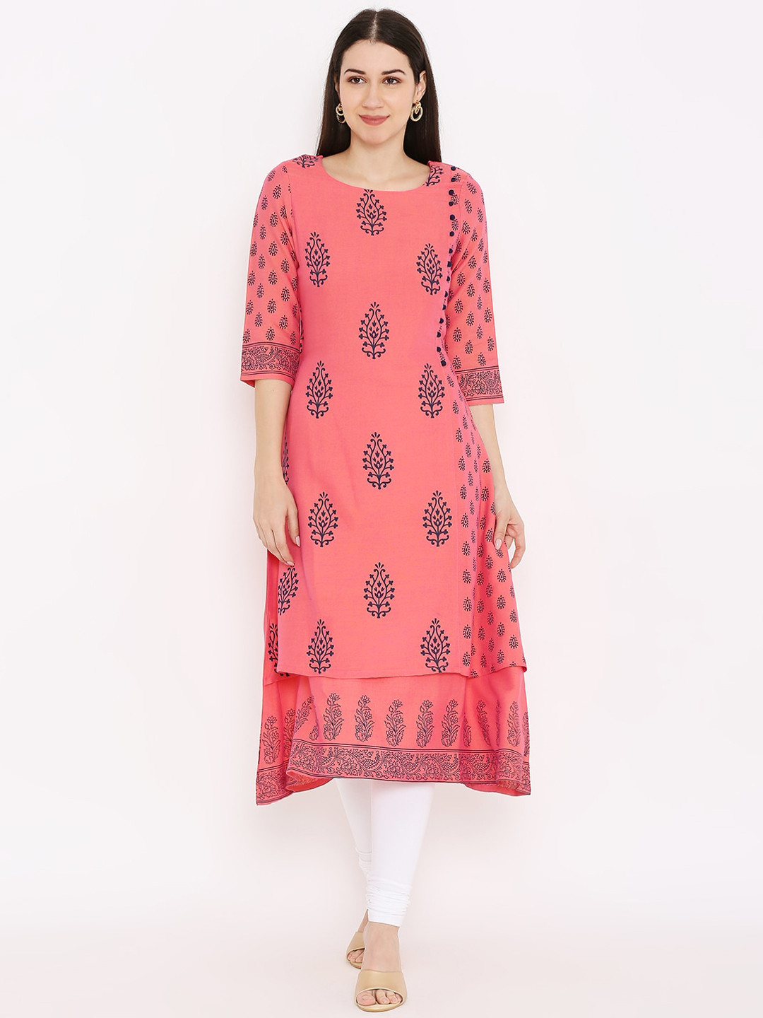 

Peppertree Pink & Blue Ethnic Motif Printed Floral Kurta