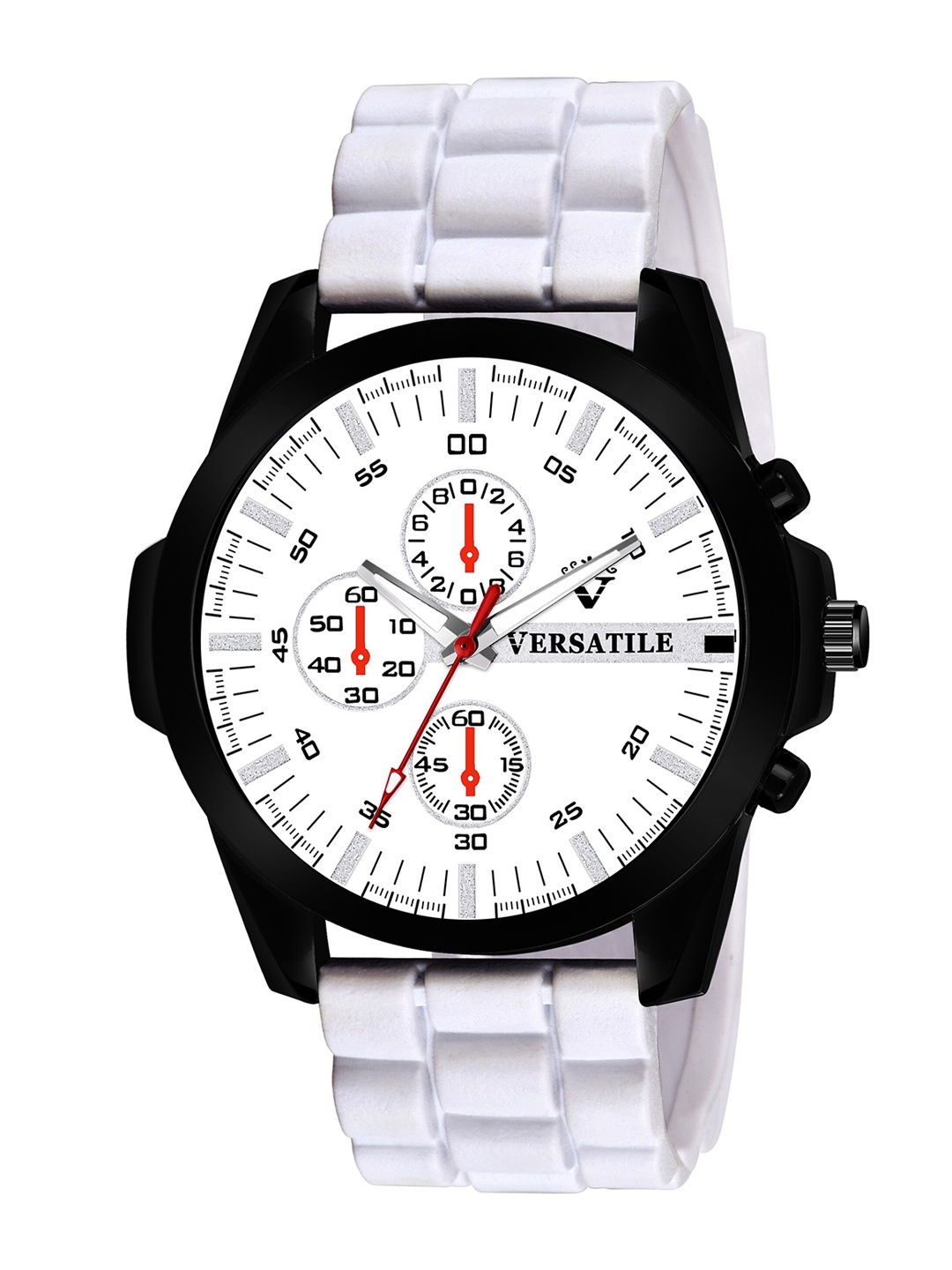 

Versatile Men Black Brass Printed Dial & White Textured Straps Analogue Watch