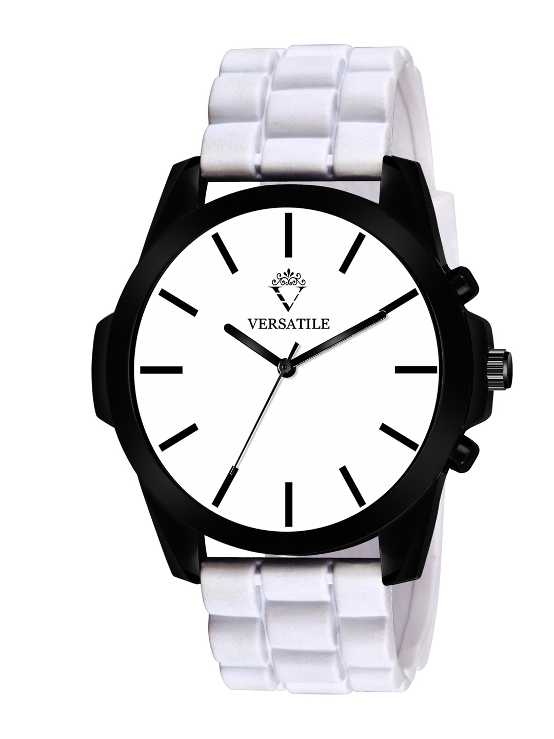 

Versatile Men Black Brass Dial & White Bracelet Style Straps Analogue Watch