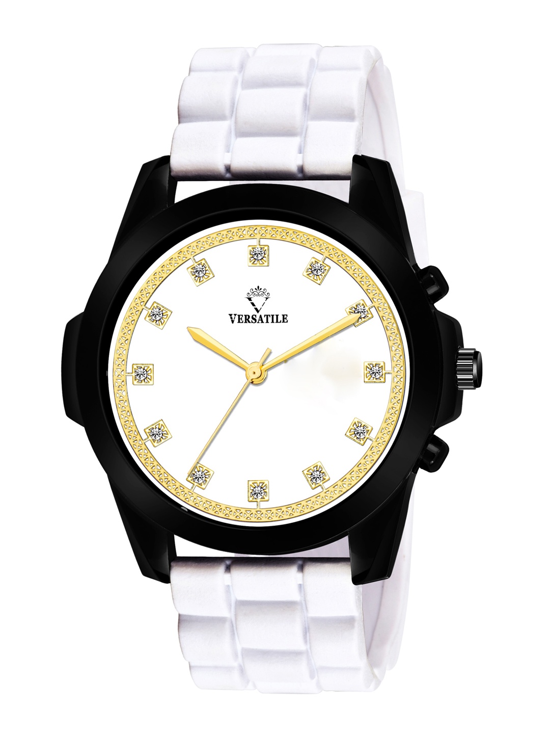 

Versatile Men White Brass Embellished Dial & White Bracelet Style Straps Analogue Watch