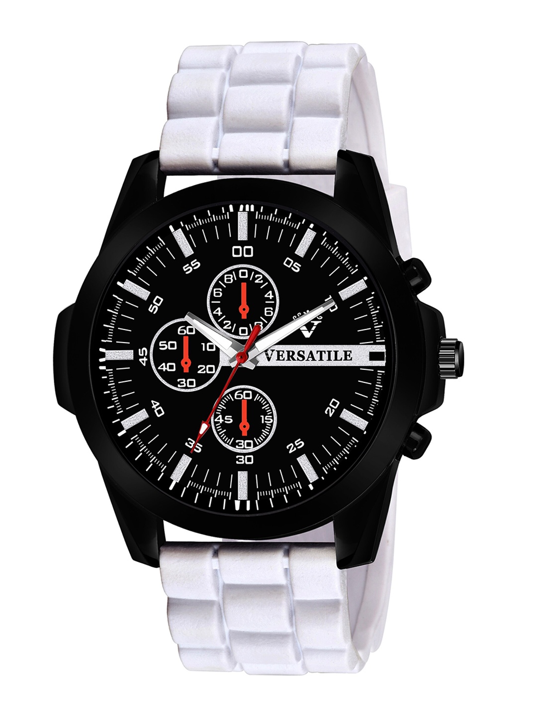 

Versatile Men Multicoloured Brass Dial & White Bracelet Style Straps Analogue Watch BlackWhite 2, Multi