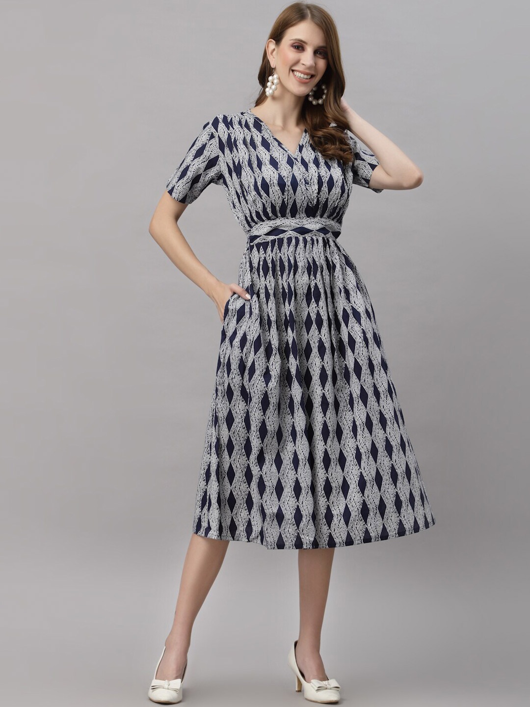 

Ragavi Blue Printed Midi Dress