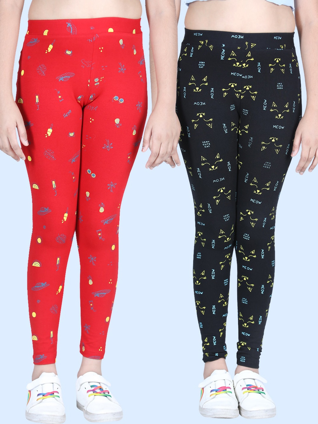 

StyleStone Girls Pack of 2 Printed Ankle-Length Cotton Leggings, Black