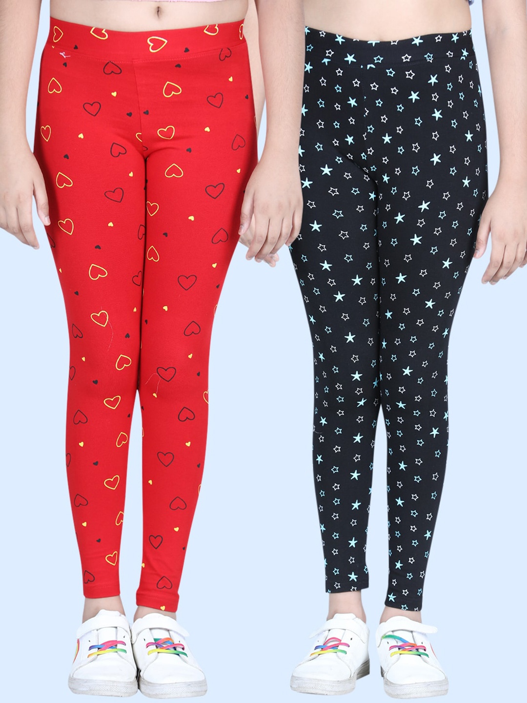 

StyleStone Girls Pack Of 2 Printed Ankle-Length Cotton Leggings, Black