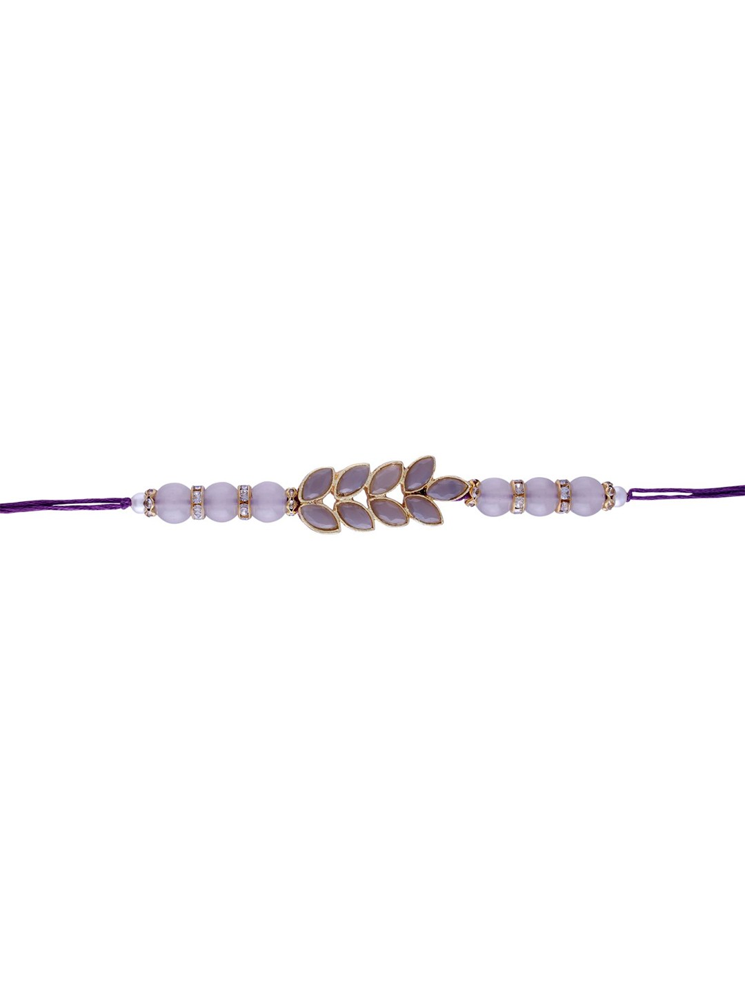 

I Jewels Gold-Toned White & Grey Stone-Studded & Pearl Beaded Rakhi