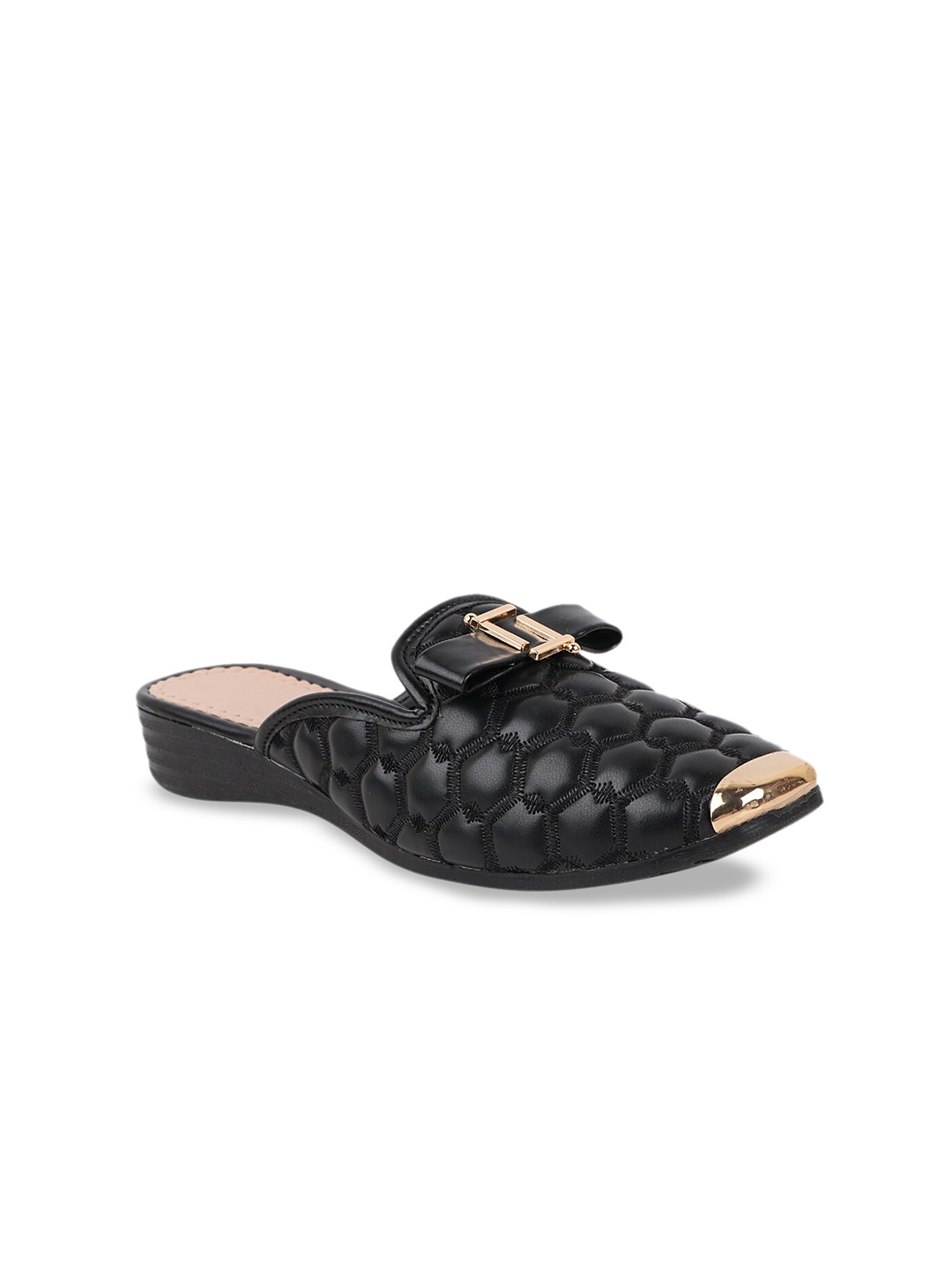 

THE WHITE POLE Women Black Textured Leather Ethnic Flats