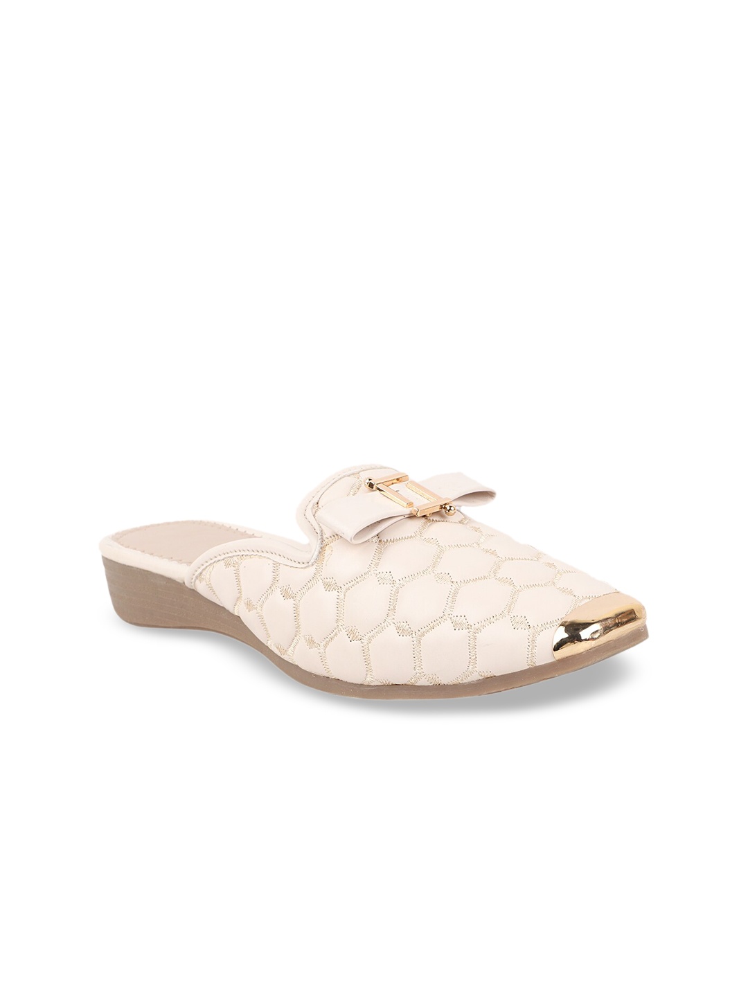 

THE WHITE POLE Women Cream-Coloured Ethnic Bows Mules