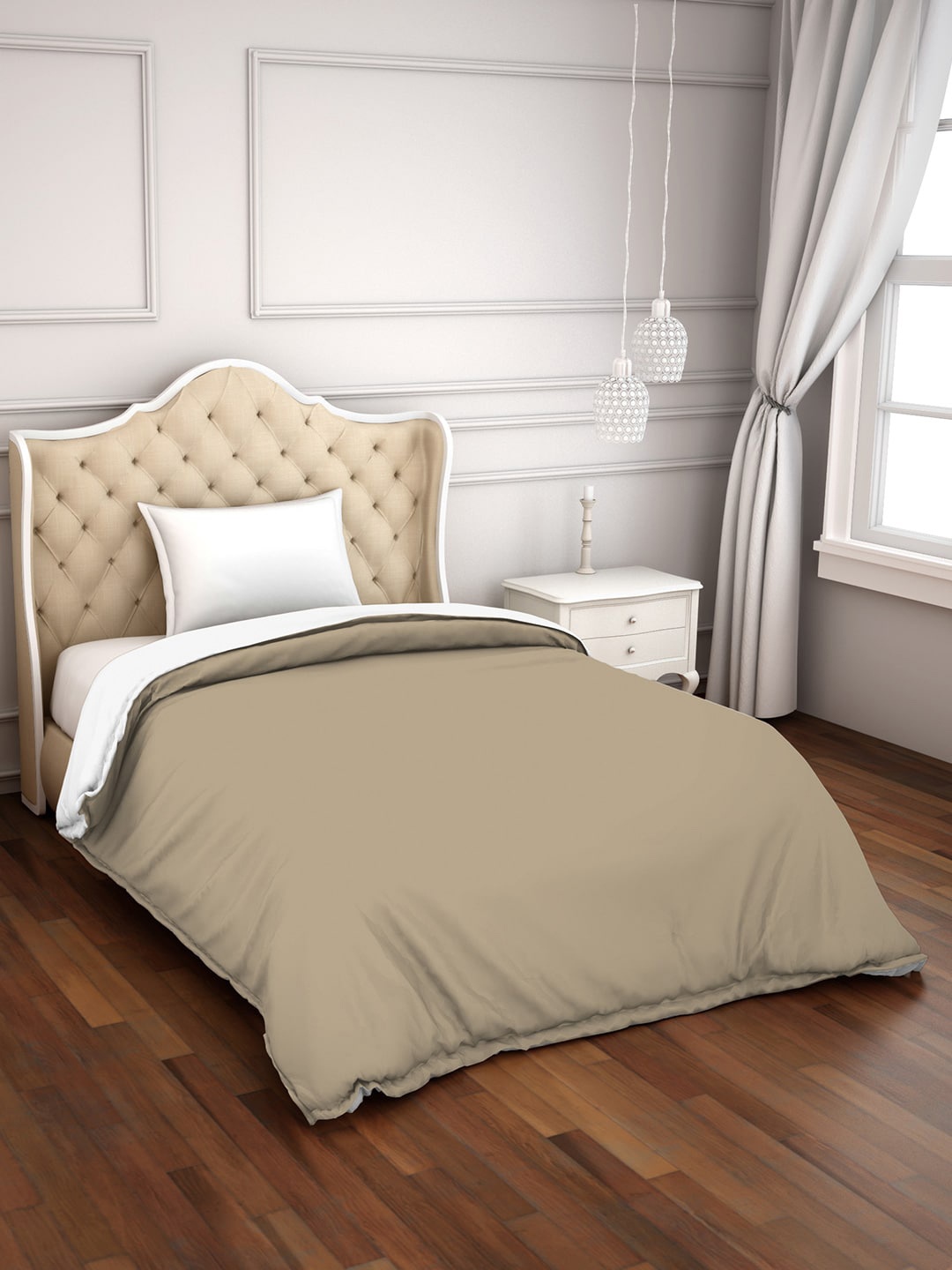 

SPACES Brown & White Solid Cotton 300 TC Single Duvet Cover