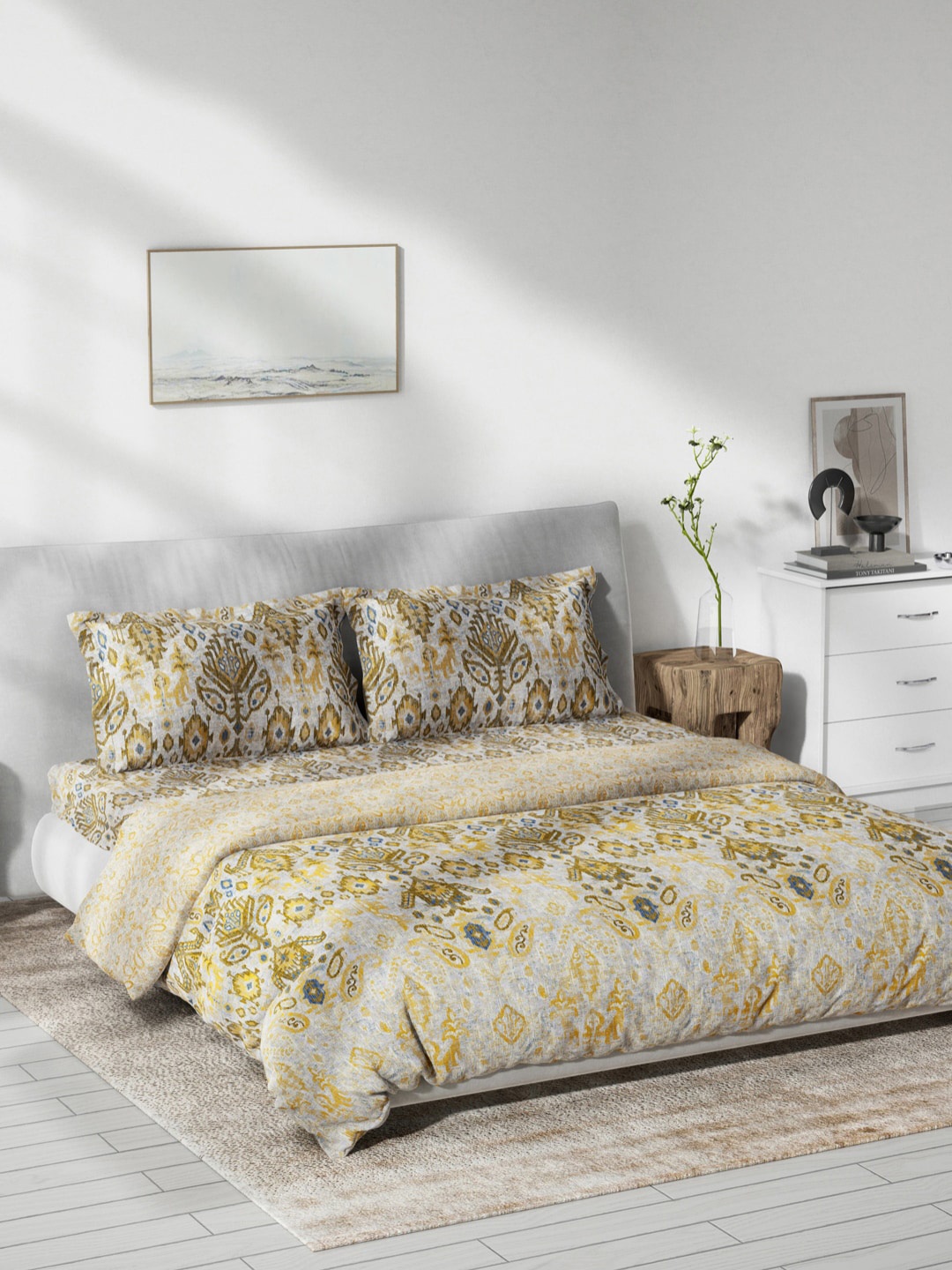 

DDecor Yellow & Blue Ethnic Printed Bedding Set