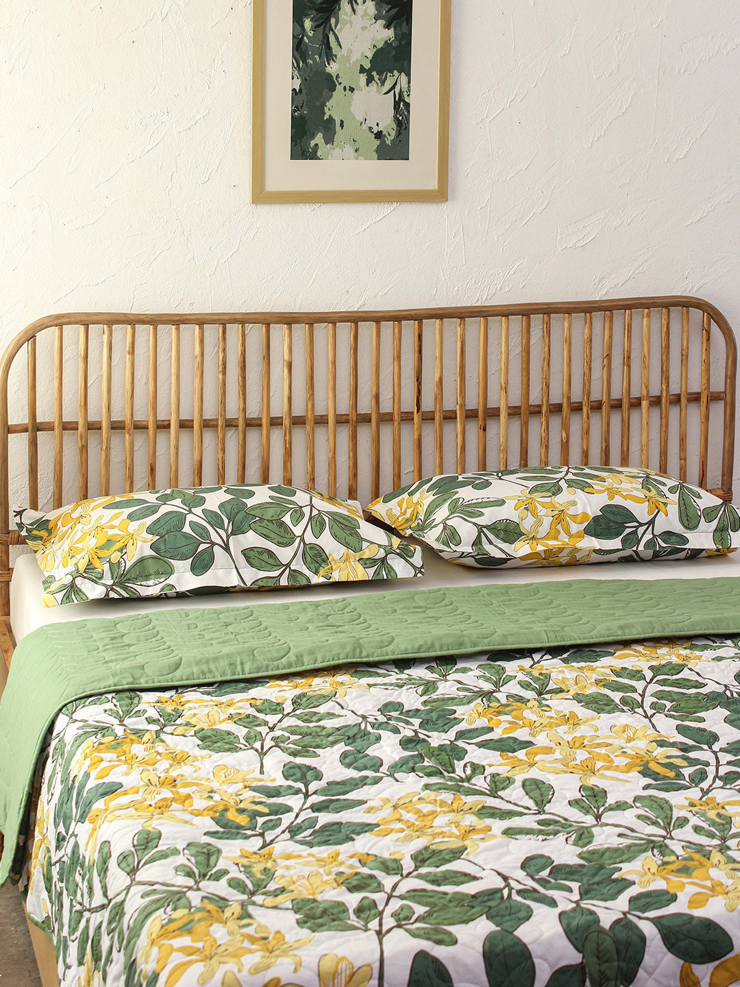

House This Green Printed Pure Cotton Queen Size Double Bed Covers With 2 Pillow Cover