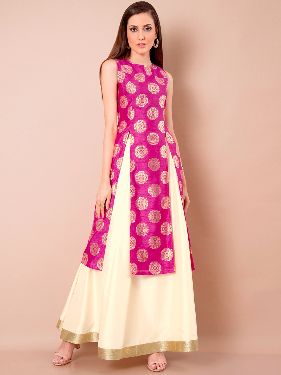 

INDYA Women Pink Printed A-Line Kurta