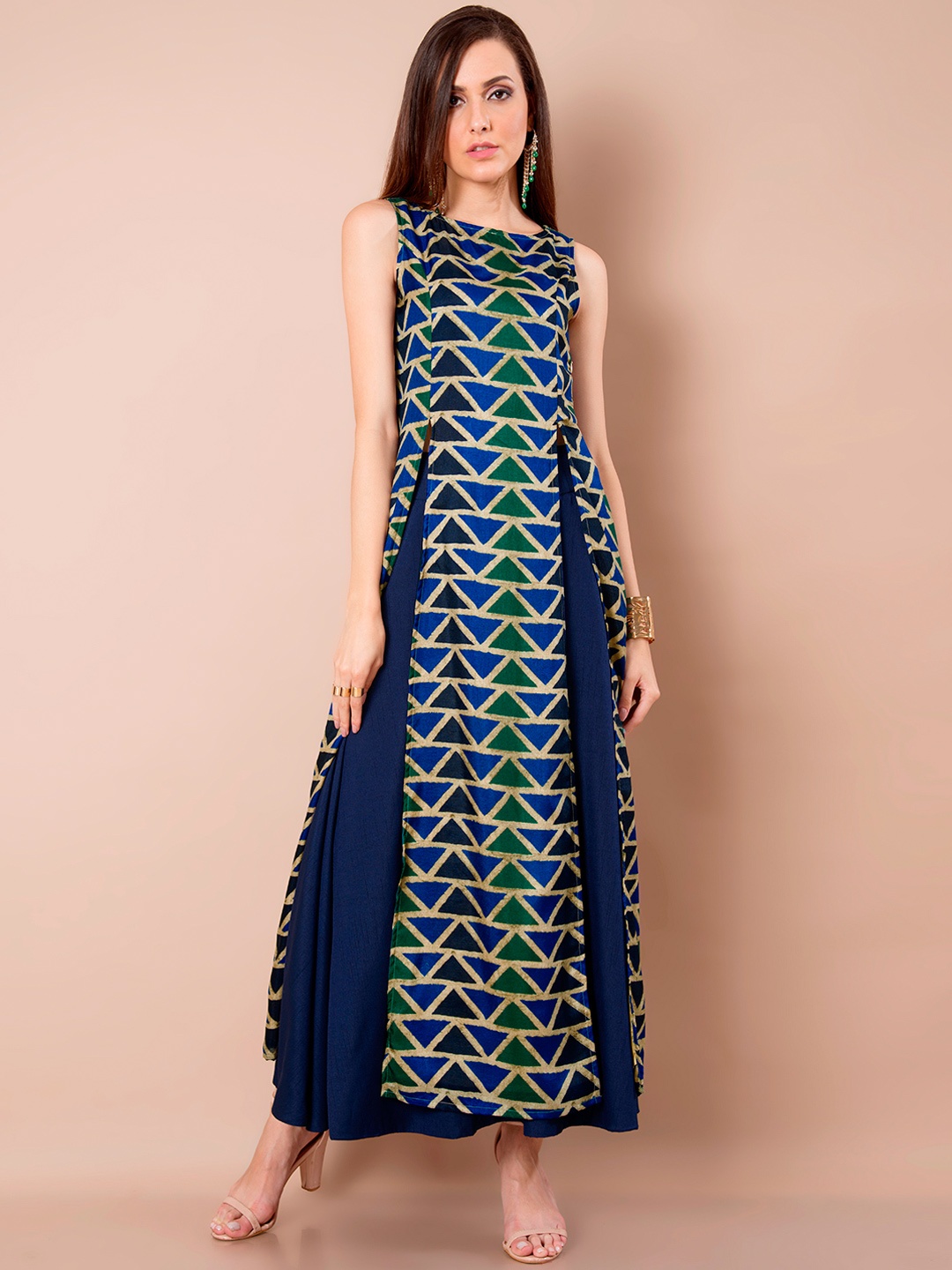 

INDYA Women Navy Blue Printed A-Line Kurta