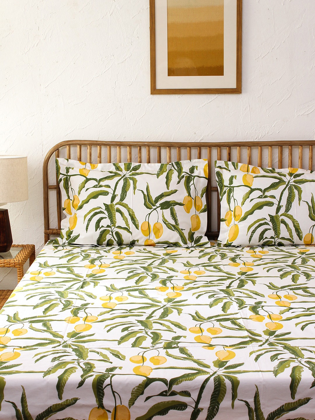 

House This Yellow & Green Floral cotton 180 TC King Bedsheet with 2 Pillow Covers