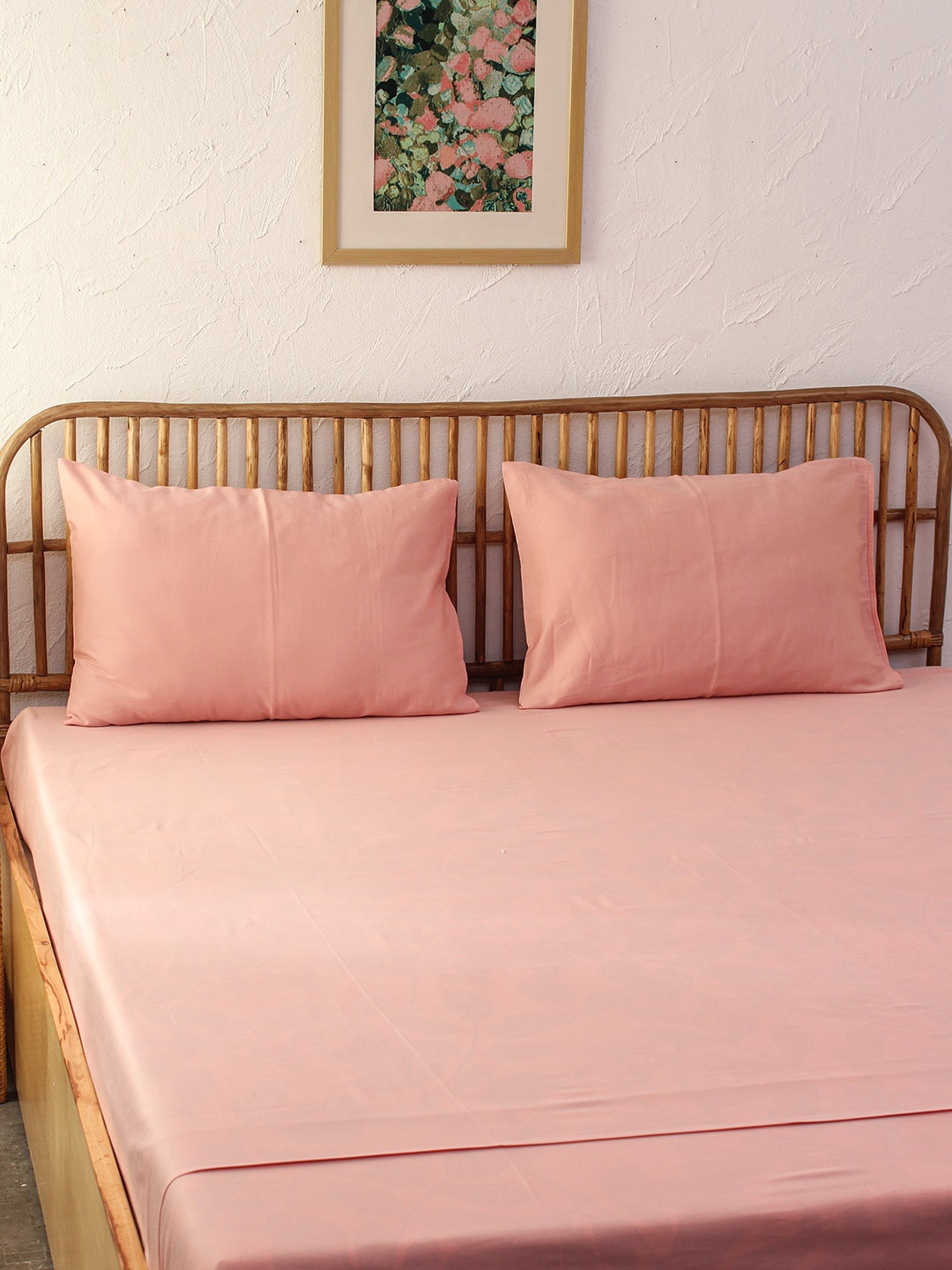 

House This Pink Floral 180 TC Pure Cotton Fitted 3 Queen Bedsheet with 2 Pillow Covers