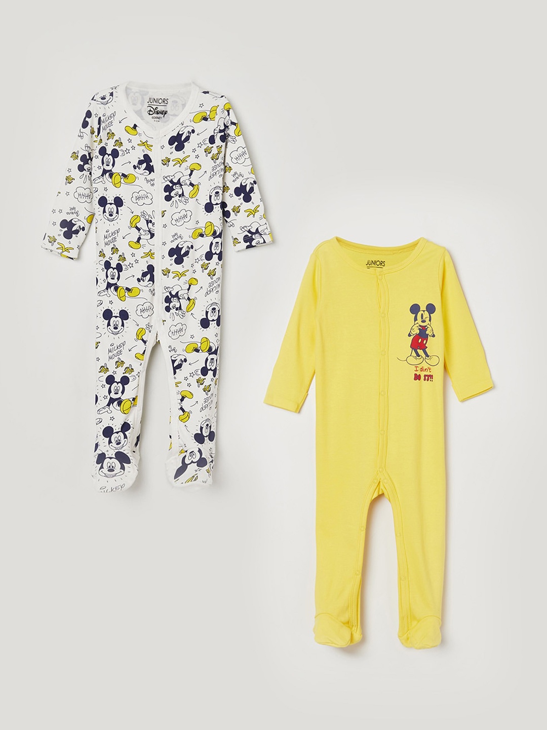 

Juniors by Lifestyle Infant Boys Pack Of 2 Mickey Mouse Print Cotton Rompers, White