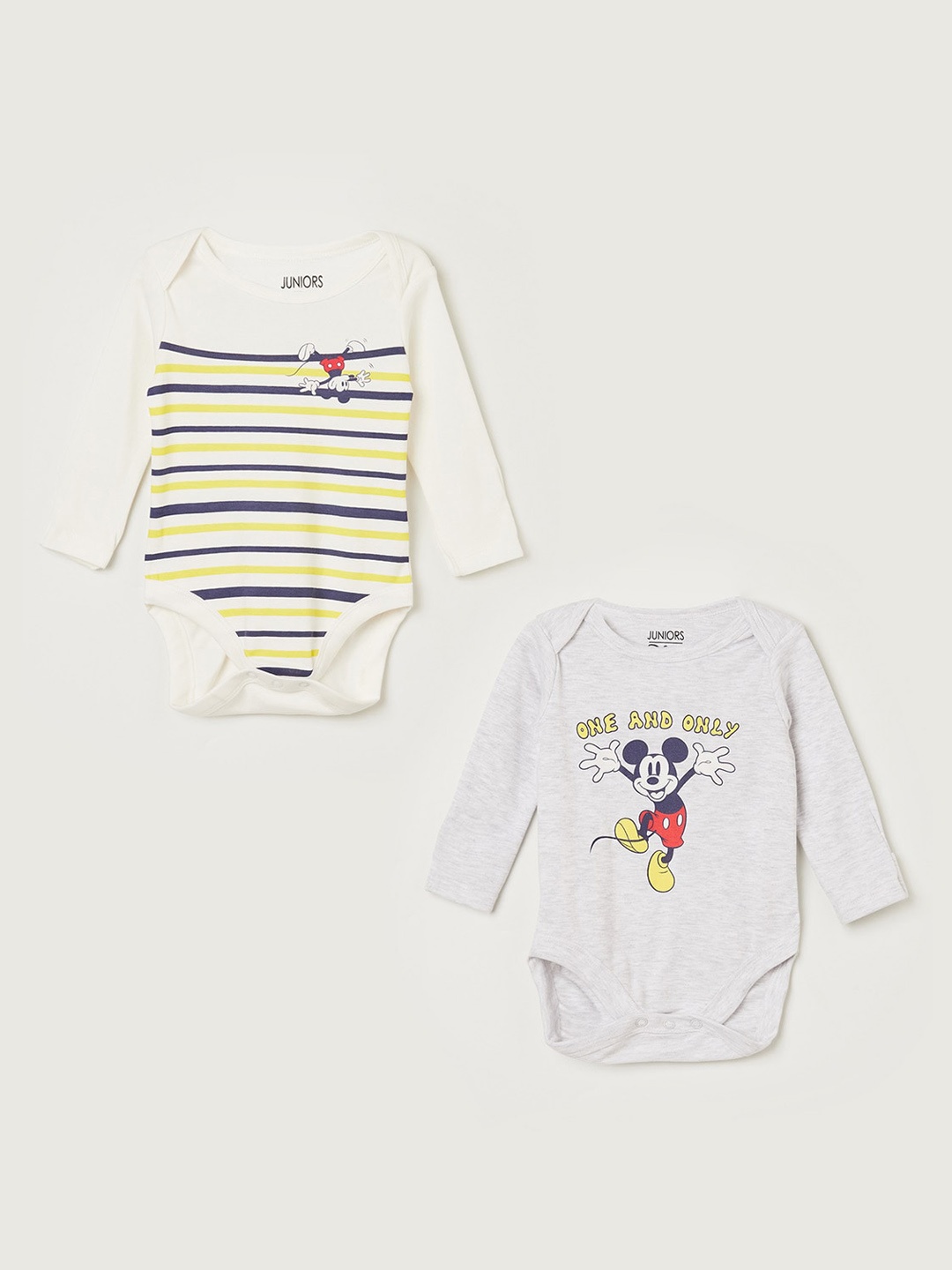 

Juniors by Lifestyle Boys Pack of 2 Mickey Mouse Printed Cotton Rompers, White