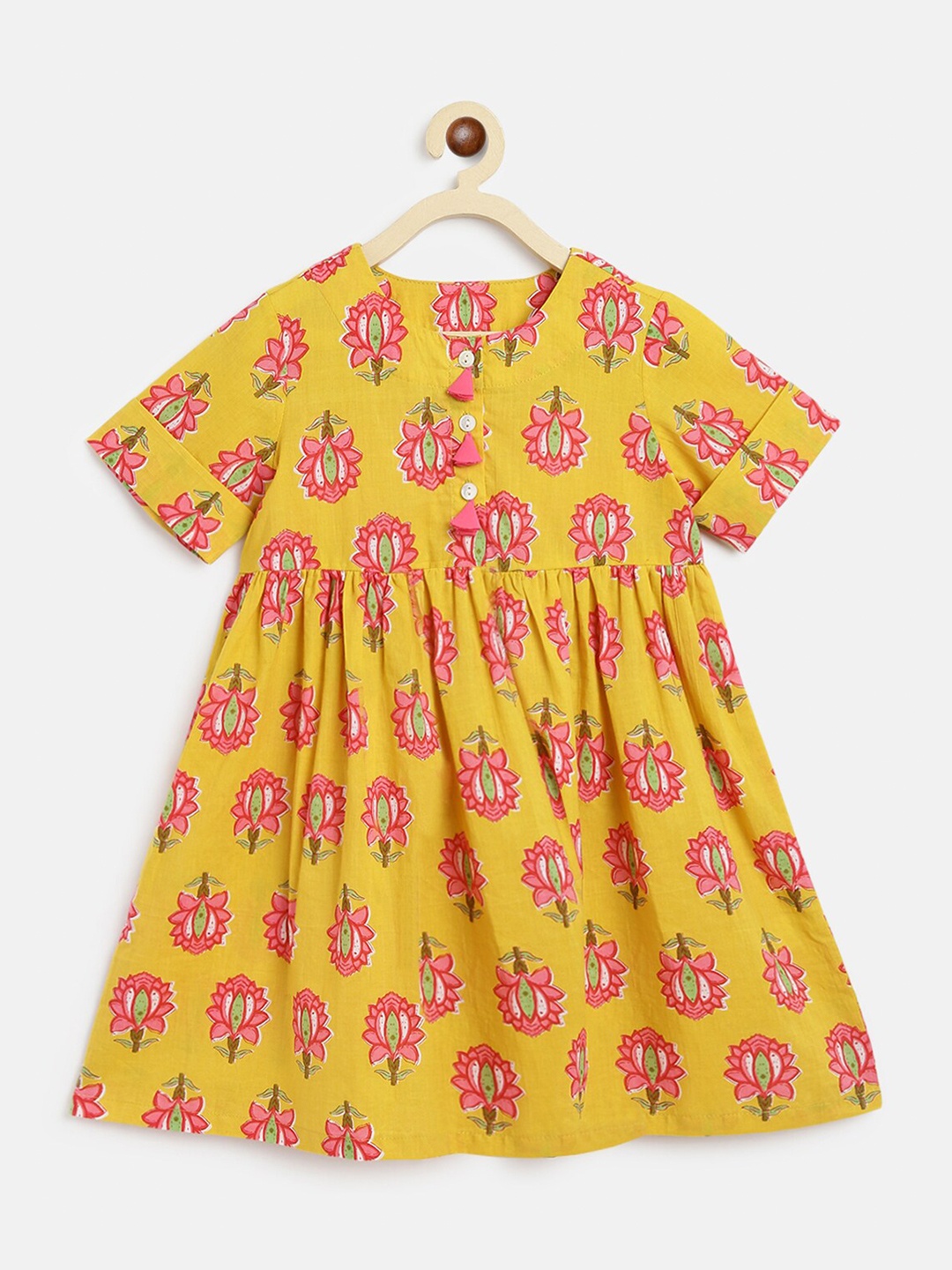 

Campana Yellow & Pink Floral Printed Dress