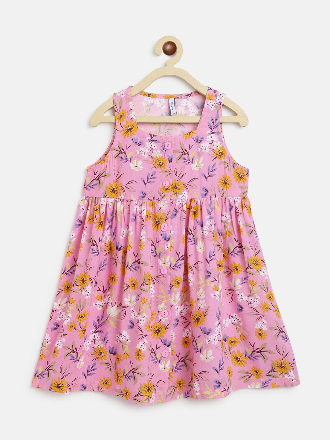 

Campana Girls Pink Floral Printed Fit & Flare Dress