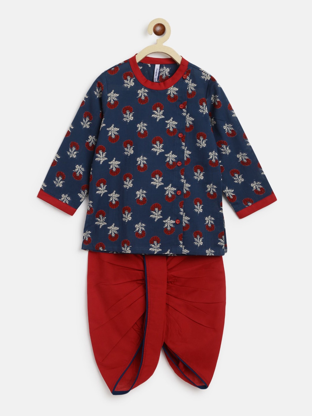 

Campana Boys Navy Blue Printed Angrakha Pure Cotton Kurta with Dhoti Pants