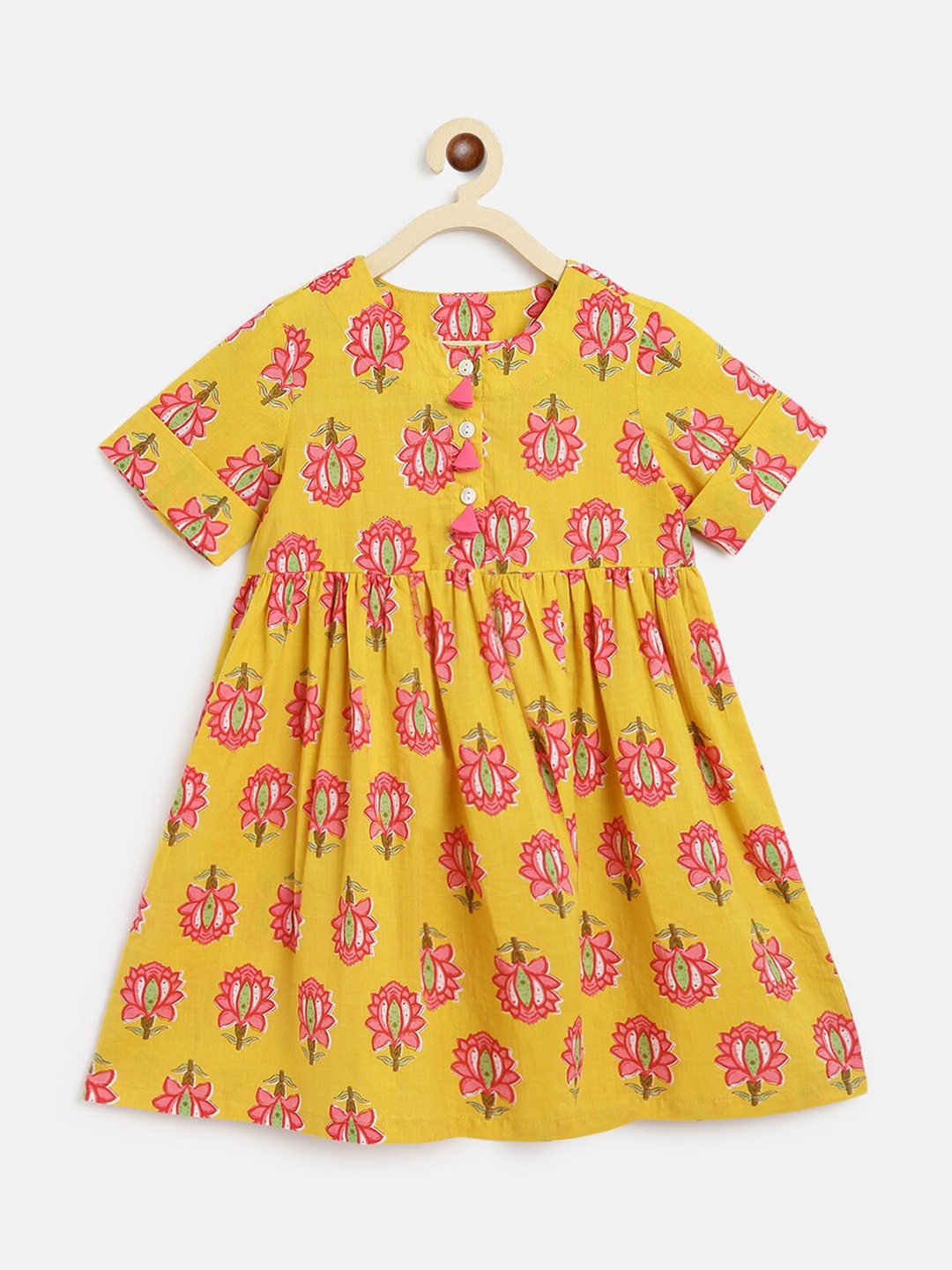 

Campana Yellow Floral Ethnic Empire Dress