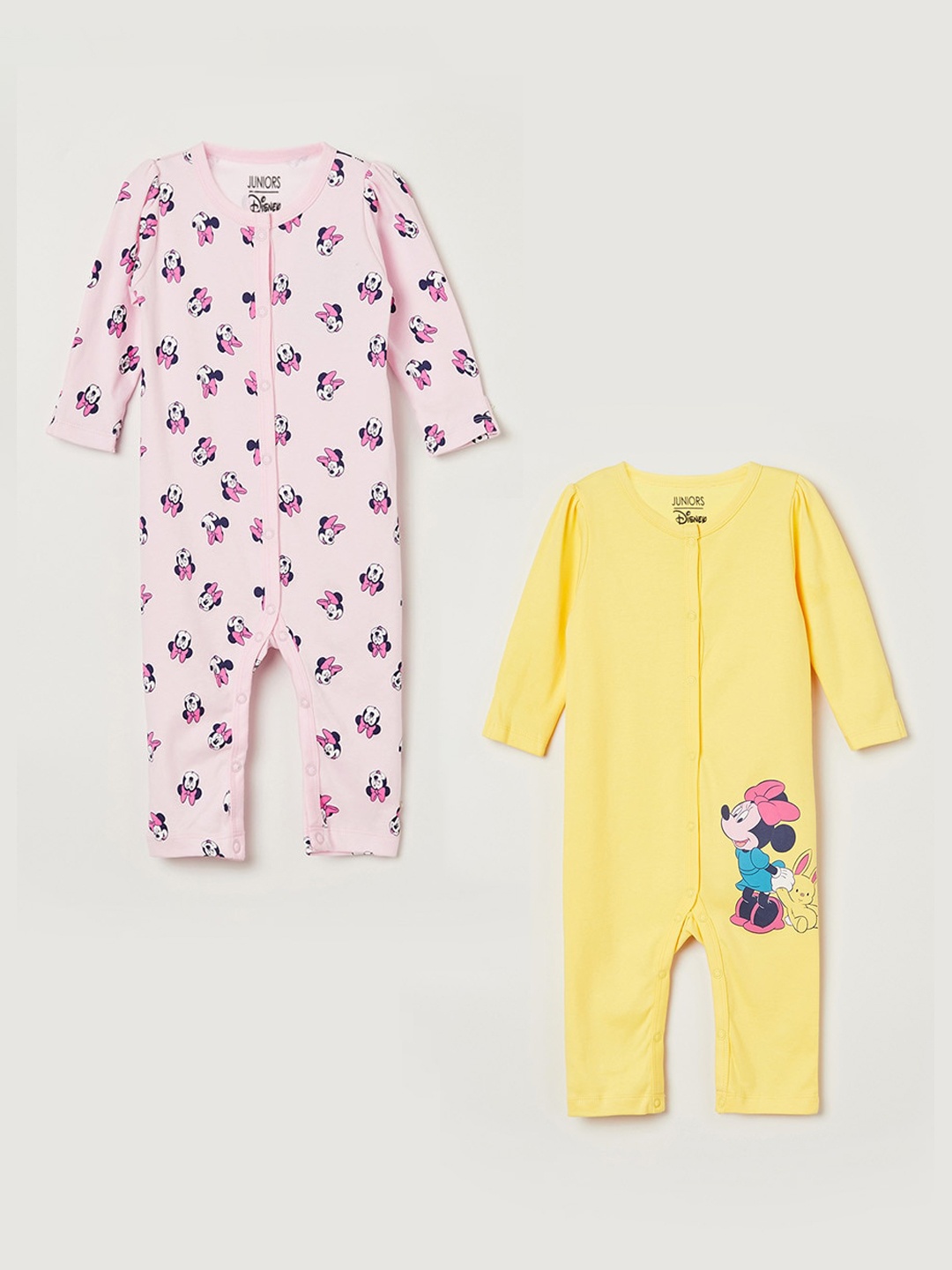 

Juniors by Lifestyle Infant Girls Pack Of 2 Printed Pure Cotton Rompers, Yellow