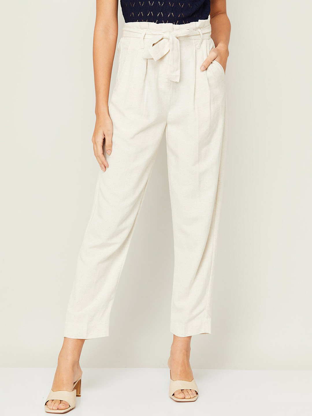 

CODE by Lifestyle Women Beige High-Rise Pleated Trousers