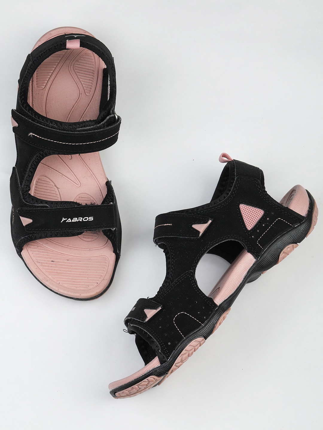 

ABROS Women Black & Peach-Colored Sports Sandals