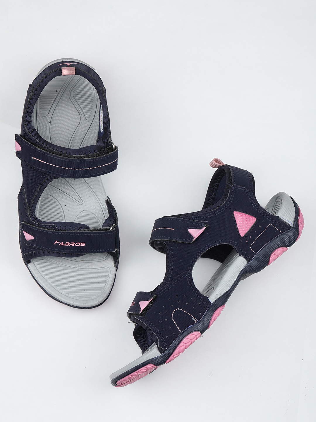 

ABROS Women Navy Blue & Pink Solid Sports Sandals