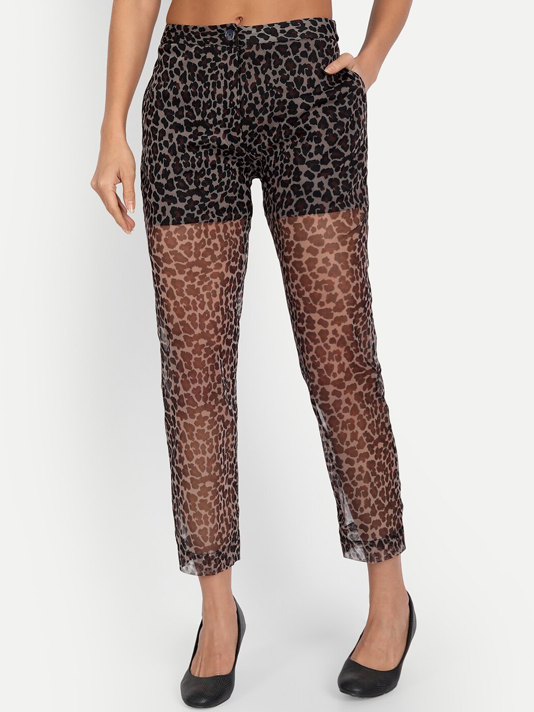 

ESSQUE Women Brown Animal Printed Relaxed Straight Fit Trousers