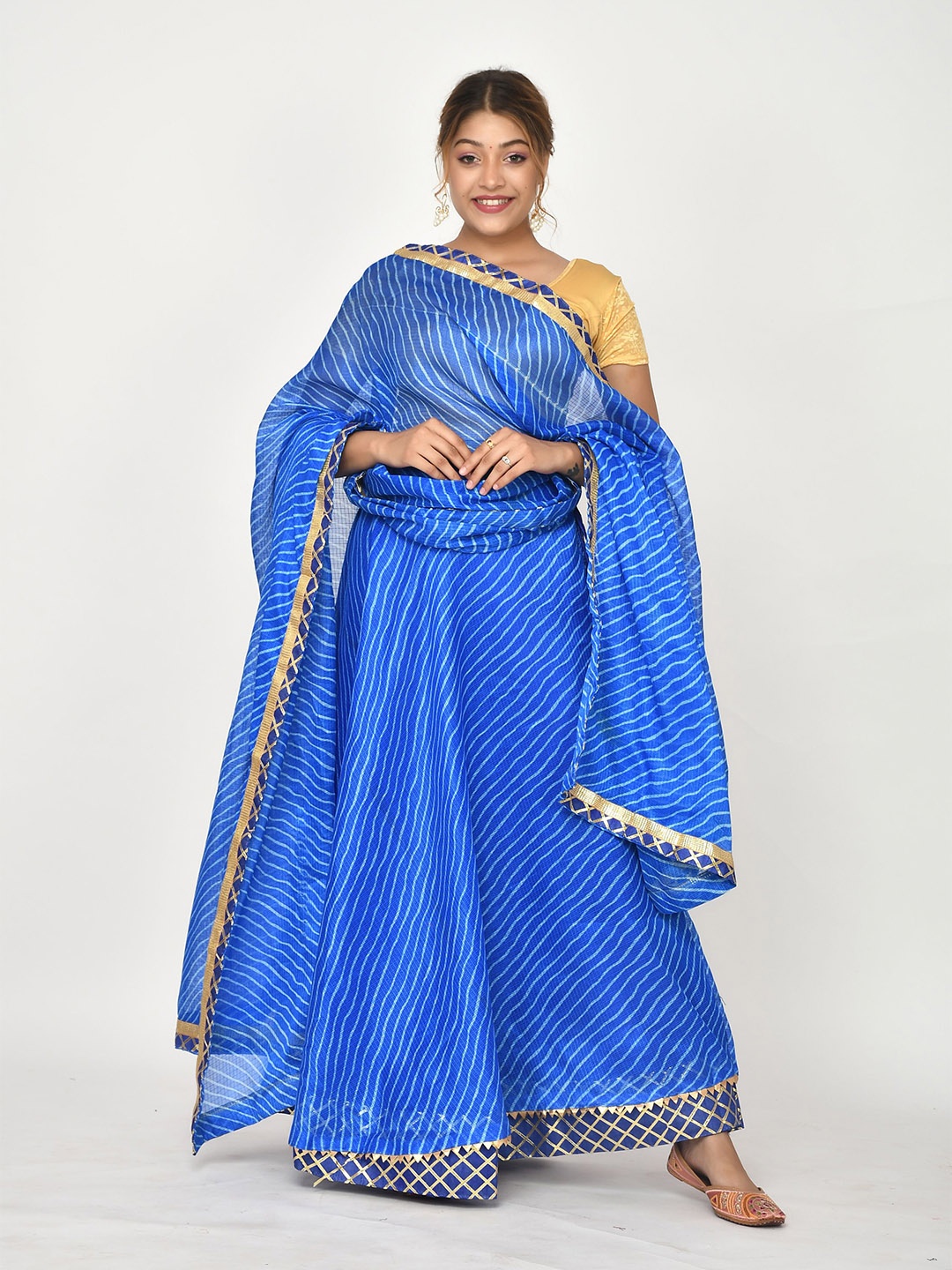 

Kesarya Navy Blue & Gold-Toned Embellished Ready to Wear Lehenga & Unstitched Blouse With Dupatta