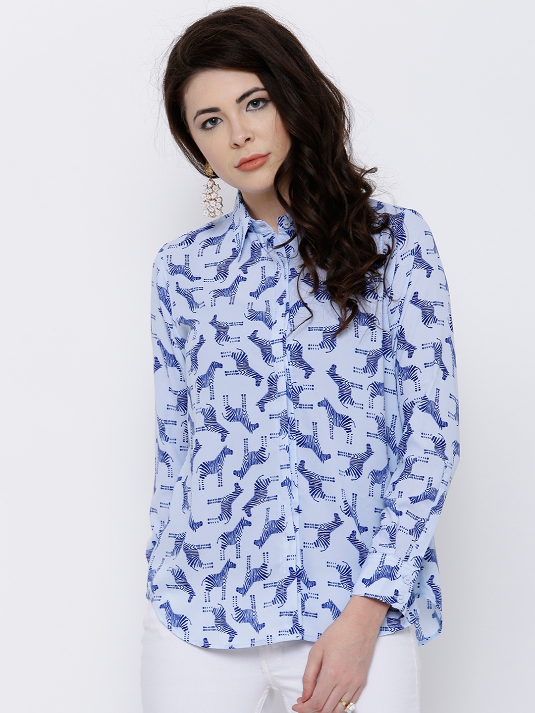 

Tokyo Talkies Women Blue Classic Fit Printed Casual Shirt