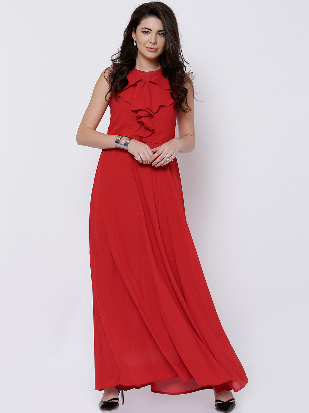 

Tokyo Talkies Women Red Solid Maxi Dress