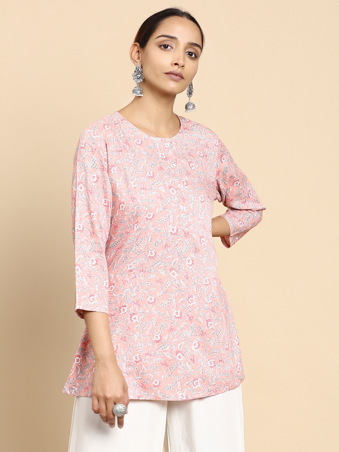 

Soch Pink & White Viscose Rayon Printed Tunic