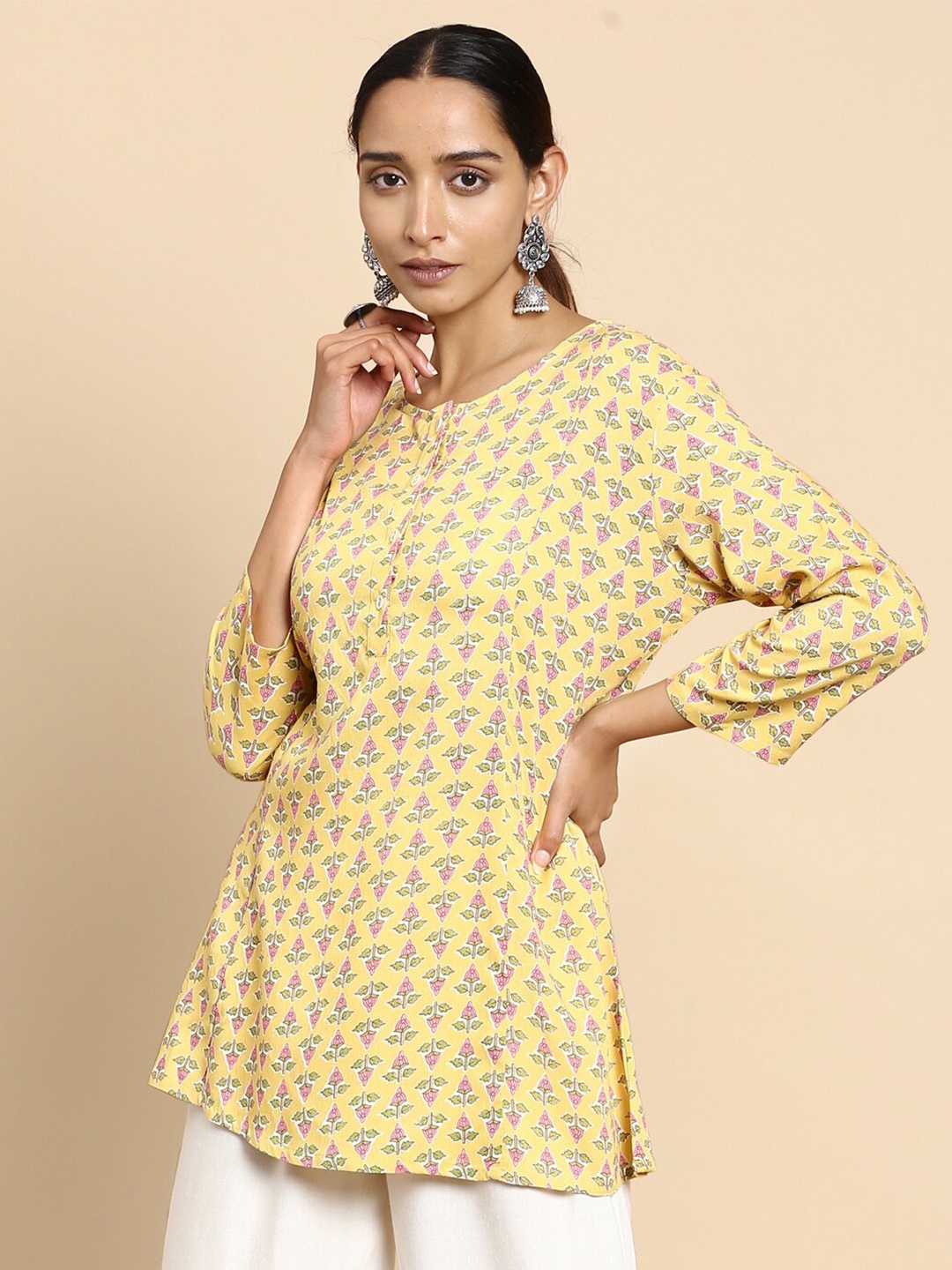 

Soch Mustard & Pink Viscose Rayon Printed Tunic