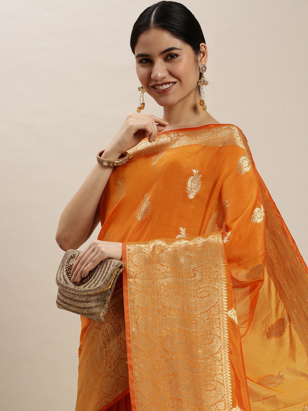 

swatika Yellow & Gold-Toned Woven Design Paisley Pure Silk Bhagalpuri Saree