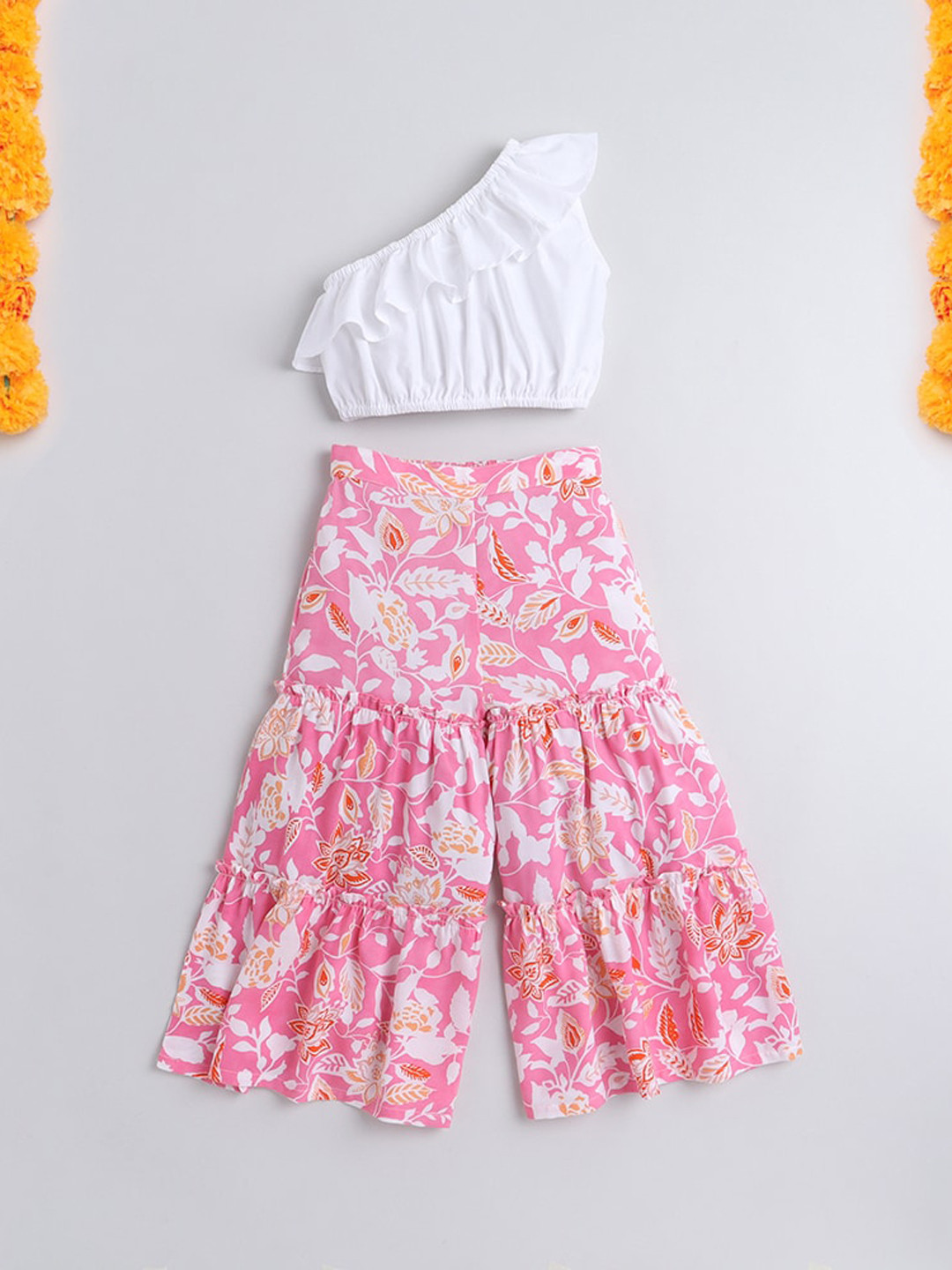

taffykids Girls White & Pink Crop Top with Sharara
