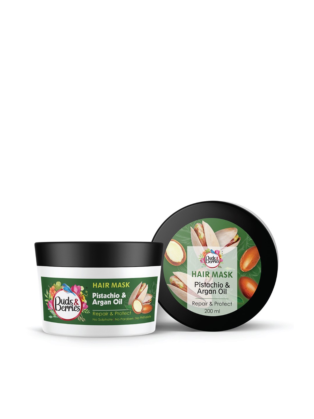 

Buds & Berries Pistachio & Argan Oil Colour Protectant Hair Mask for Dry Hair - 200ml, Green