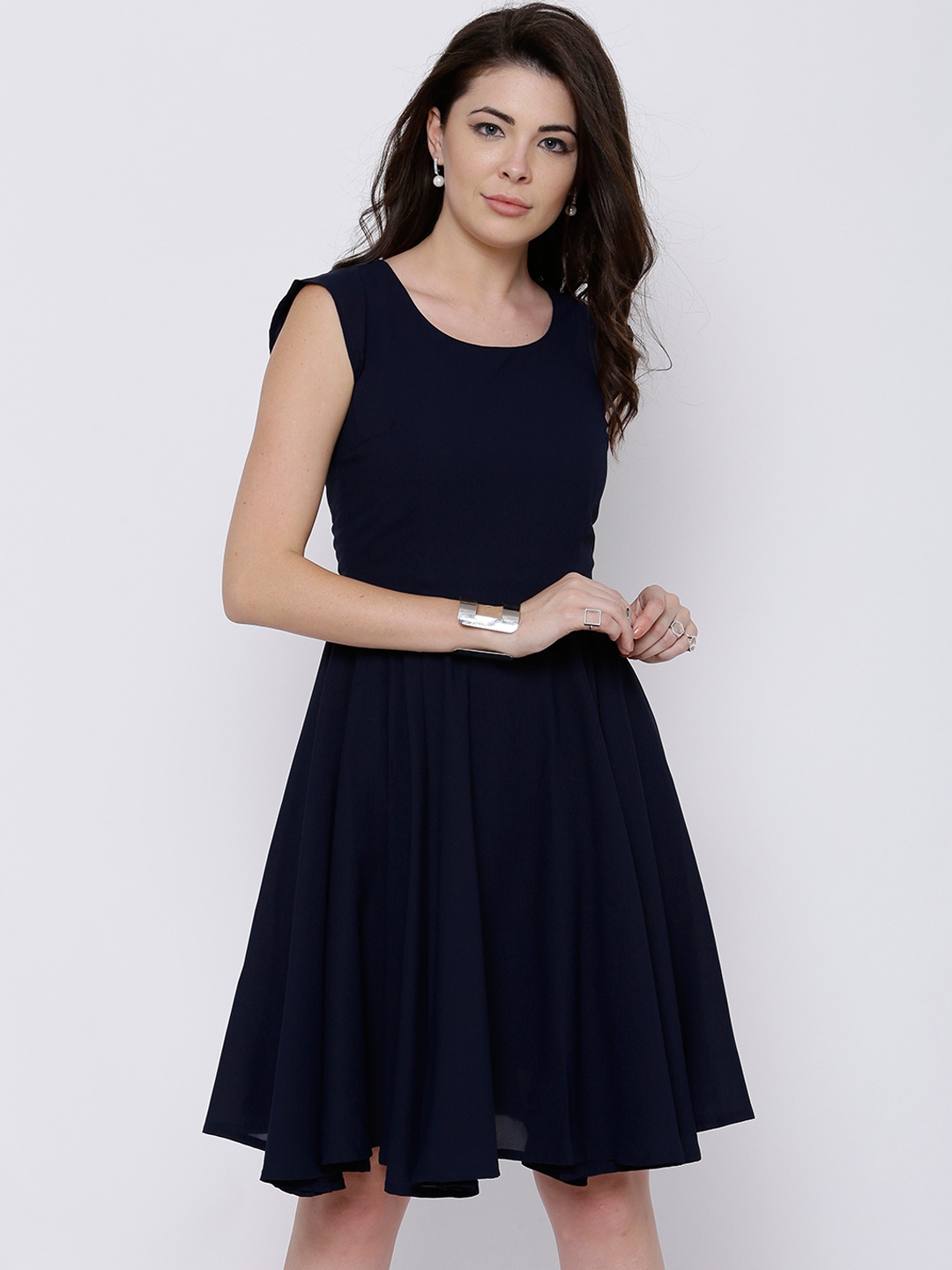 

Tokyo Talkies Women Navy Solid Fit & Flare Dress, Navy blue