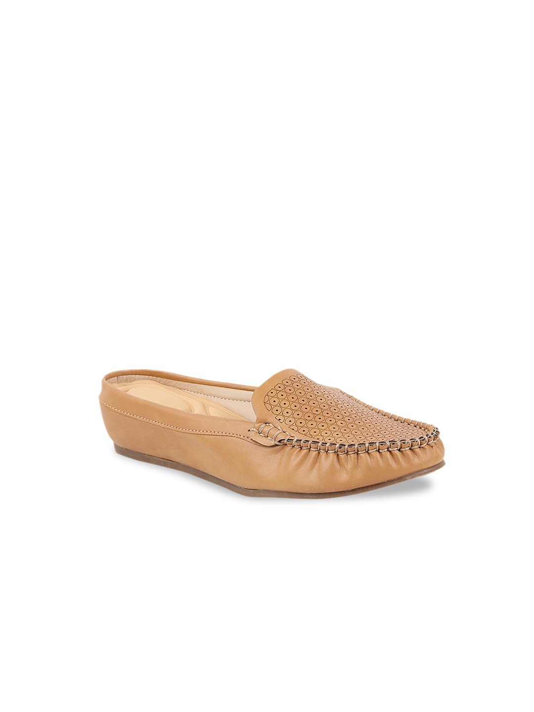 

THE WHITE POLE Women Tan Textured Patent Leather Loafers