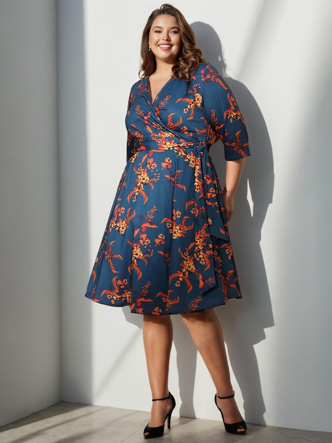 

Amydus Plus Size Floral Wrap Dress, Blue