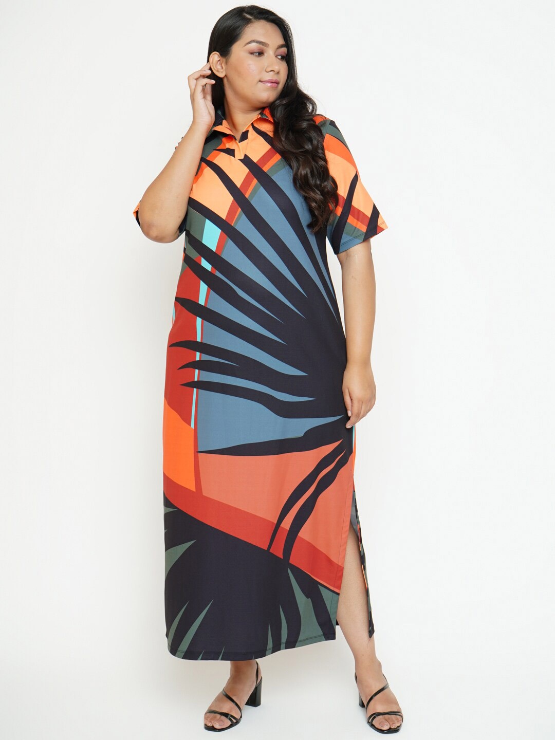 

Amydus Plus Size Women Multicoloured Tropical printed Maxi Dress, Multi