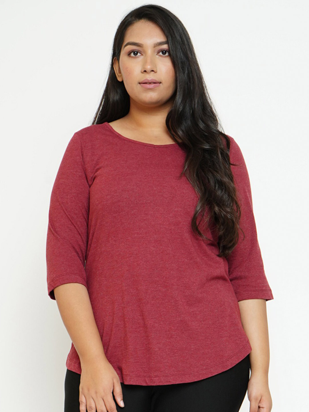 

Amydus Women Plus Size Maroon & Baroque Rose T-shirt