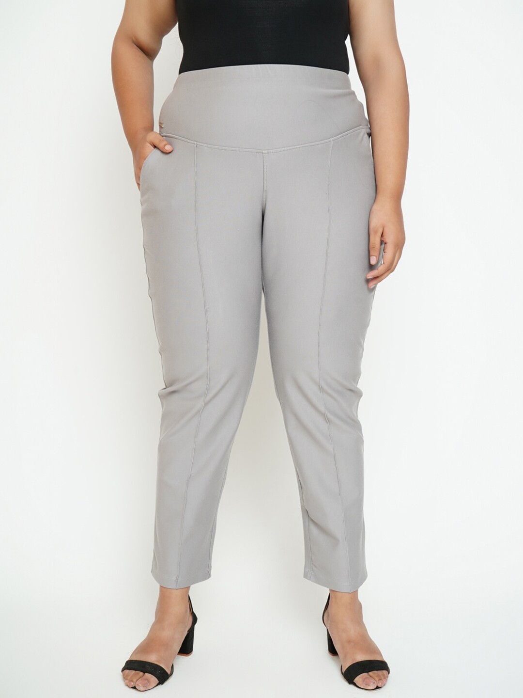 

Amydus Plus Size Women Grey Slim Fit Solid Ankle Length Jeggings