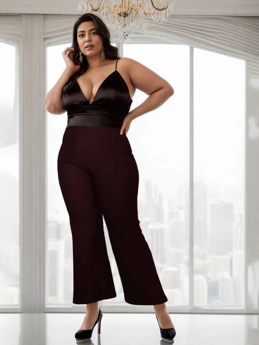 

Amydus Women Plus Size Plus Size Maroon Solid Treggings
